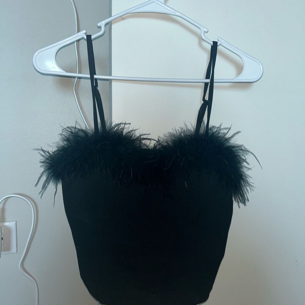 Black Feather Trim Cami Top